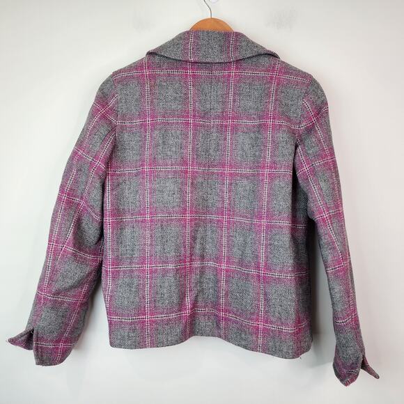 Talbots Gray & Pink Plaid Wool Blazer Size 8 PETITE Button Jacket - Picture 8 of 9